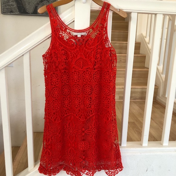 LC Lauren Conrad bright red orange lace dress - Picture 3 of 7